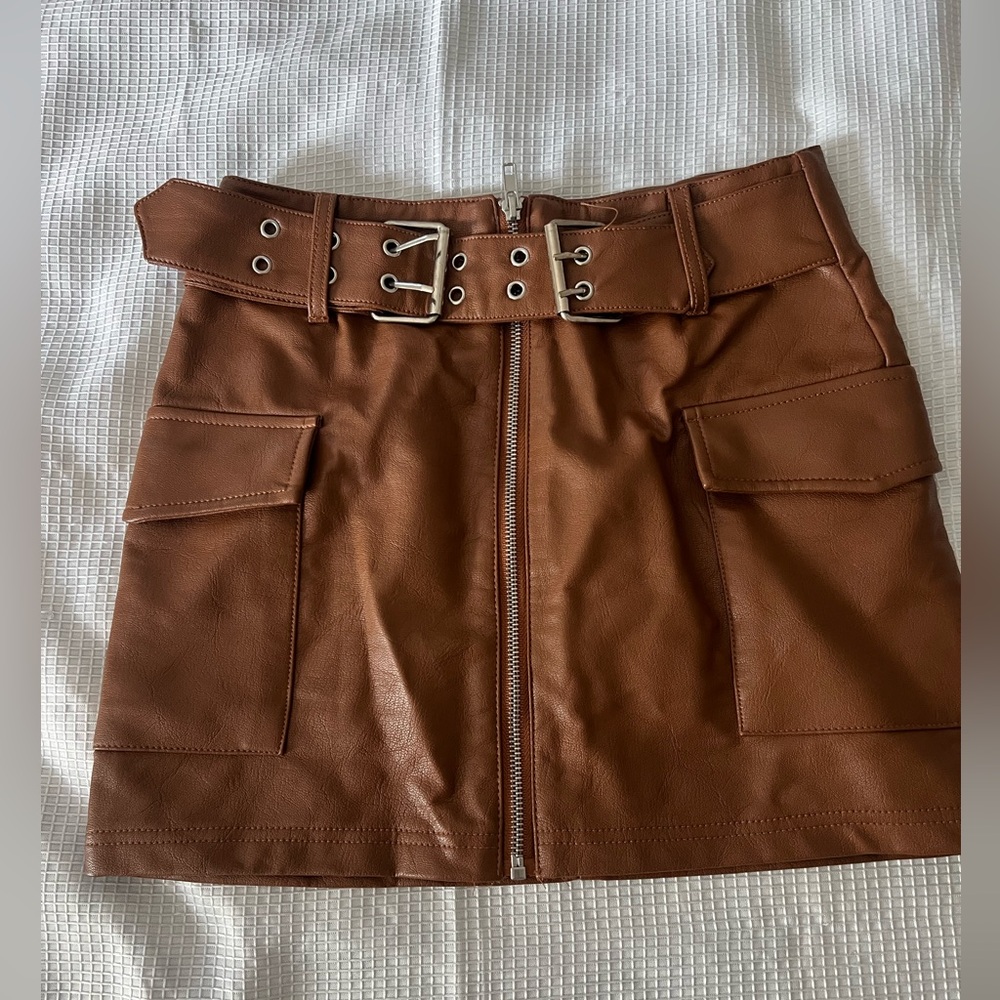 Fashion Nova Brown Mini Skirt with Belt New never word